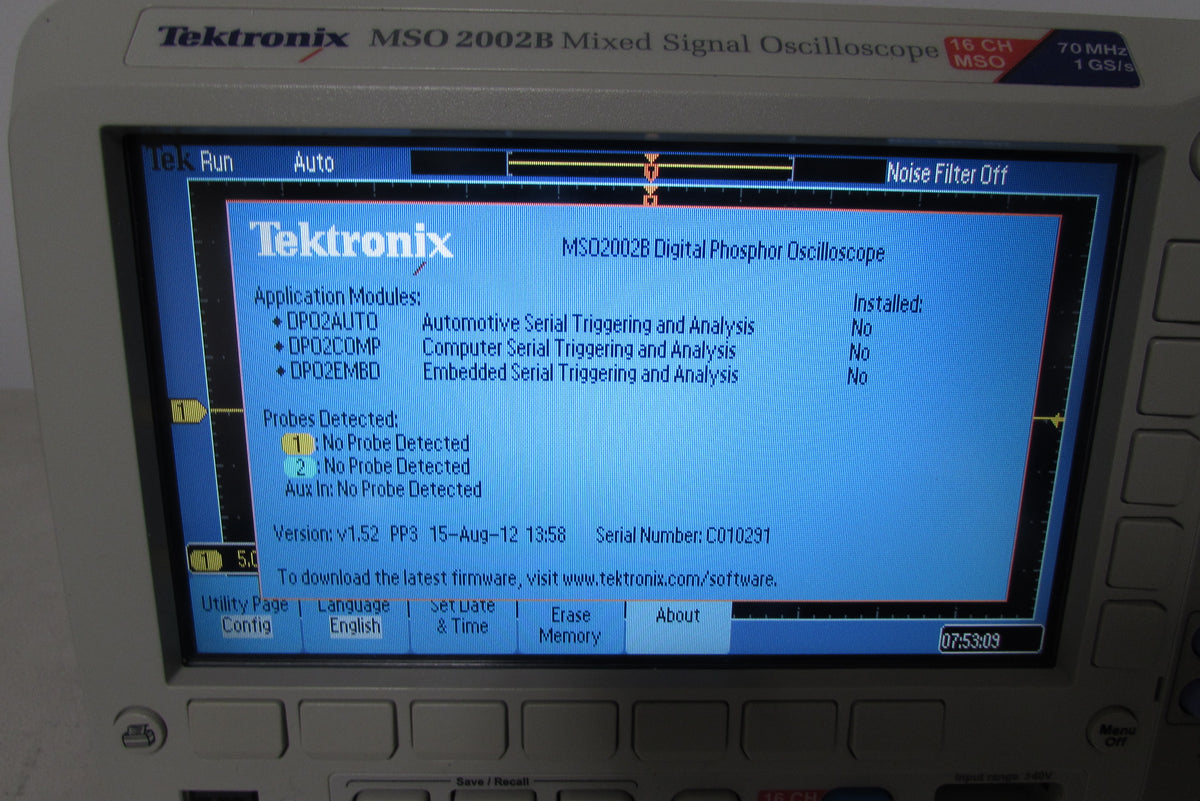 Tektronix MSO2002B Mixed Signal Oscilloscope, 70MHz, 1GS/s, 2CH w/ P63 ...