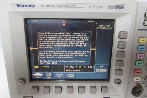 Tektronix TDS3034B Digital Storage Oscilloscope 300MHz, 2.5GS/s, 4ch w/ TDS3GV